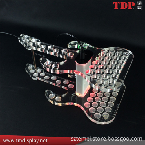 guitar shaped RGB LED illuminated clear acrylic test tube rack for bar serving tray